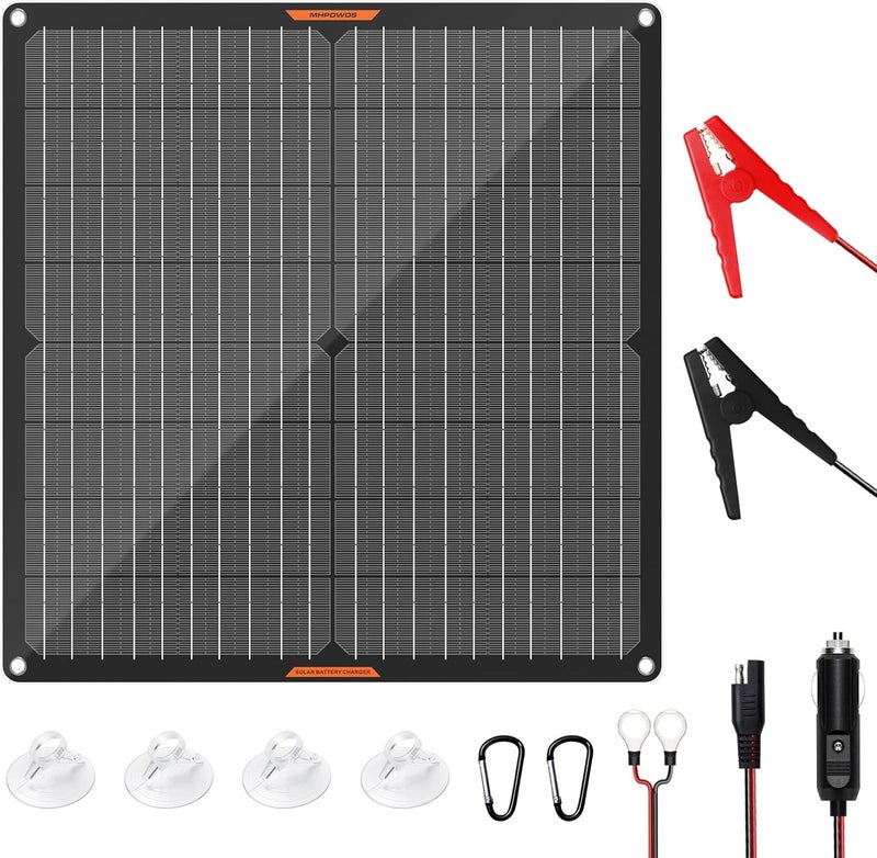 MHPOWOS Solar Panel 30W 12V Solar Car Battery Charger Portable Waterproof Solar Power Battery Trickle Charger Maintainer with Alligator Clip - Image 1